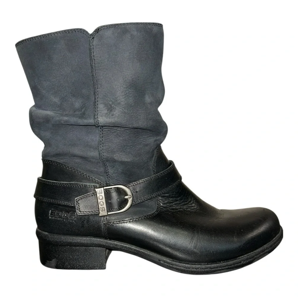 BOGS Cassie Black Leather Low Slouchy Buckle Slip On Ankle Riding Boots Size 11 - Picture 7 of 13